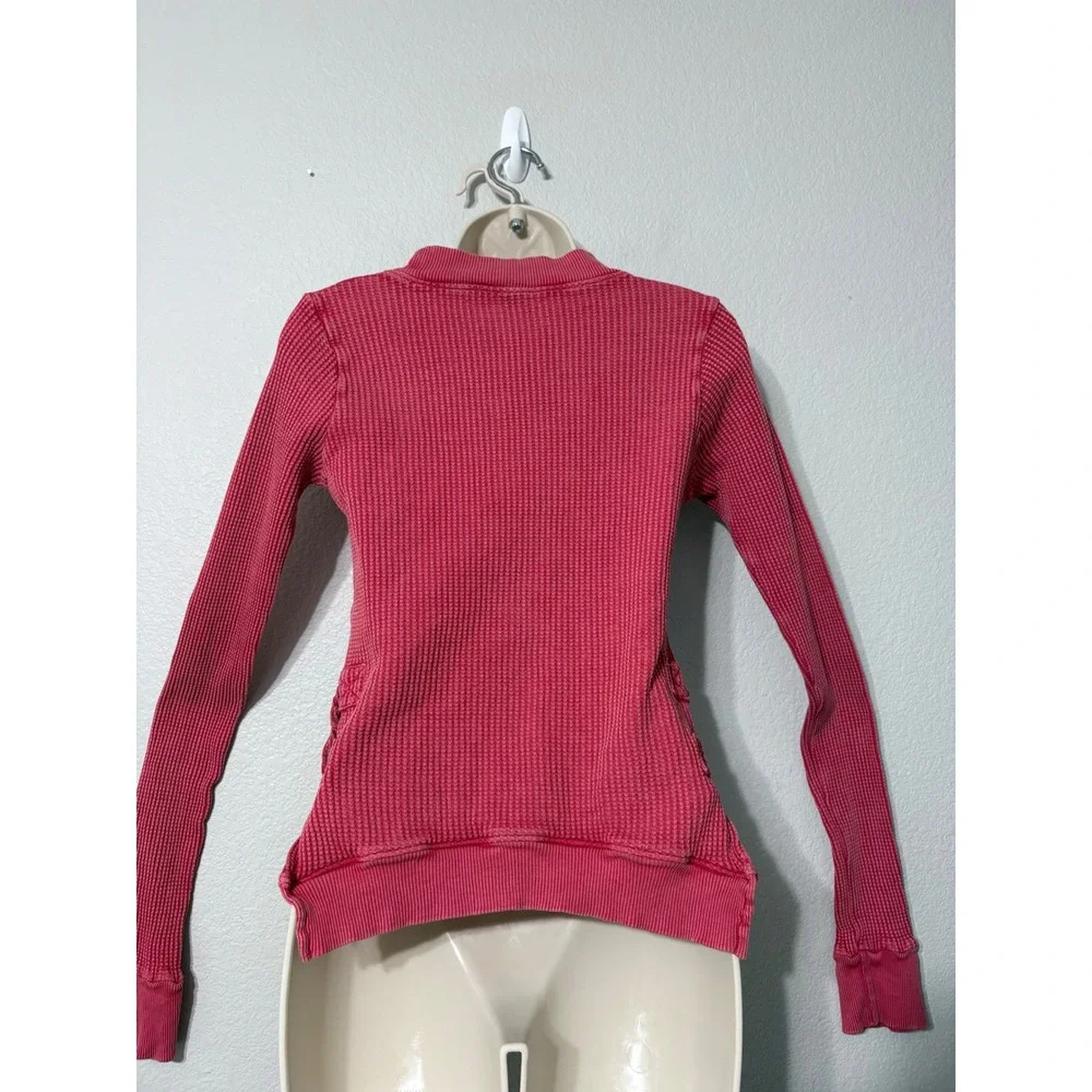 Free People FP One Interlaken Thermal Top Red Waffle Knit Lace Up Side Tassel XS